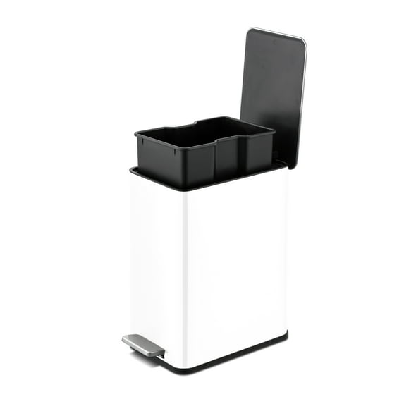 Qualiazero 2.6 Gallon Trash Can, Stainless Steel Step On Bathroom Trash Can, White