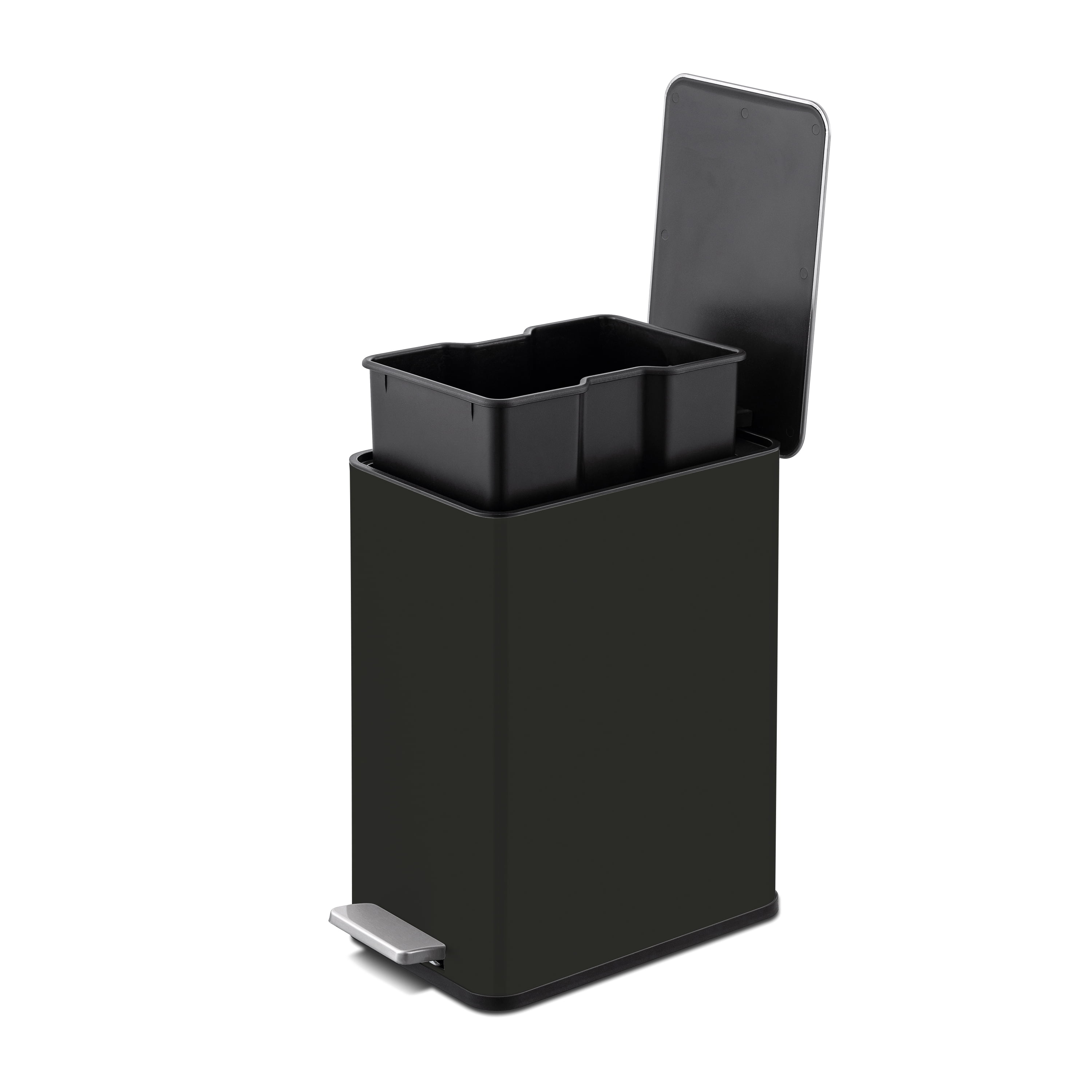 Qualiazero 2.6 gal Stainless Steel Step On Bathroom Trash Can, Black