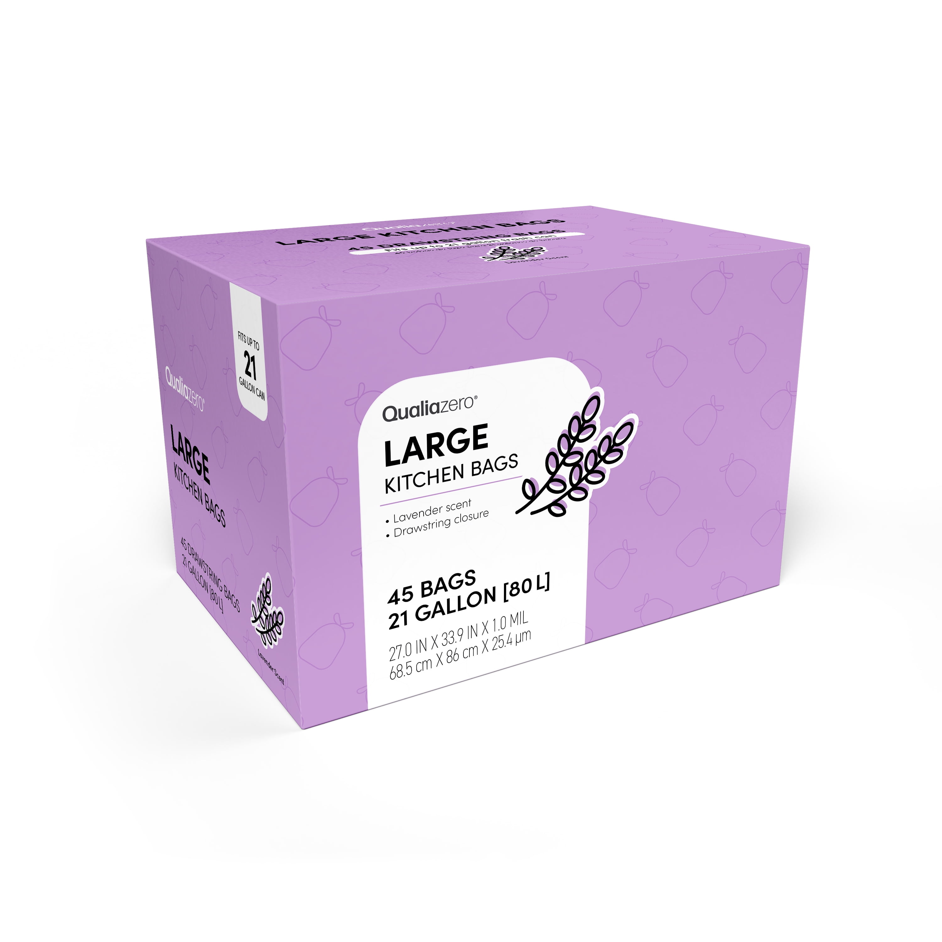 Qualiazero 21 Gallon Drawstring Trash Bag - 45 Bags - Lavender Scent