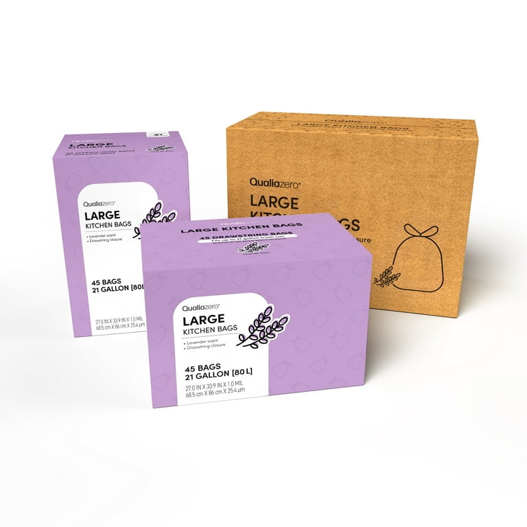 Qualiazero 21 Gallon 80Liter Drawstring Closure Trash Bag 90 Pack Lavender  Scent