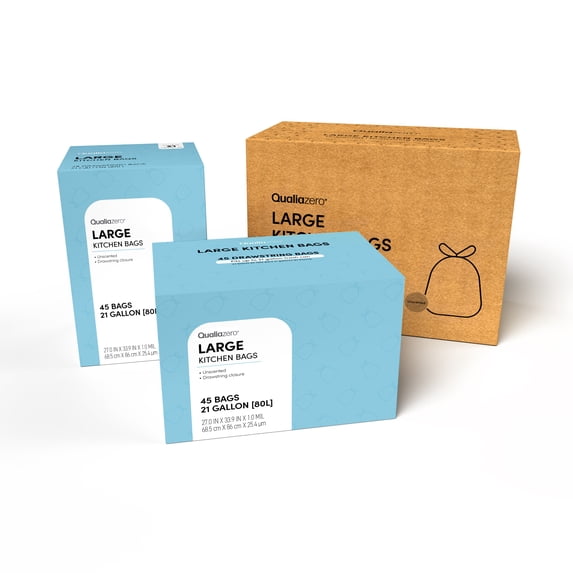 Qualiazero Unscented 21 Gallon Drawstring Trash Bags, 90 Count