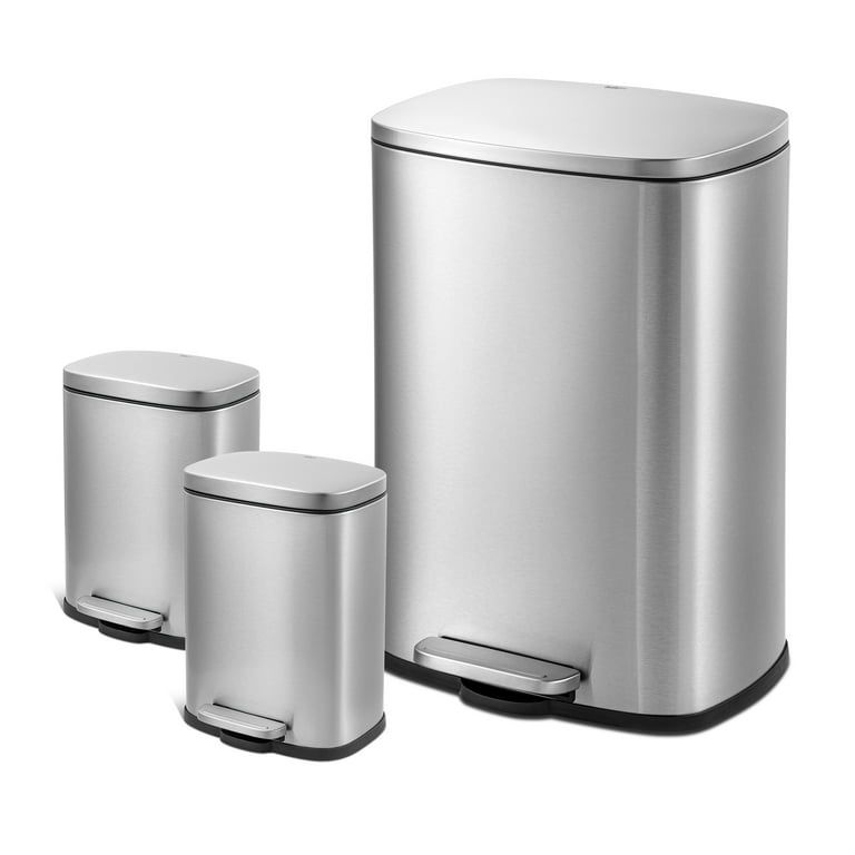 13 Gallon Step Trash Can/Waste Container, Pack of 3, Black or Silver