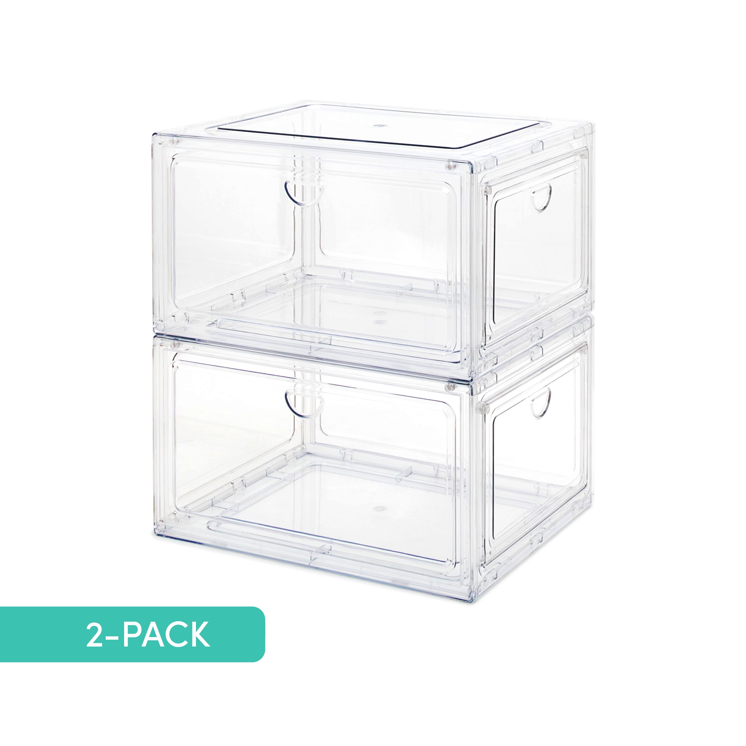 Qualiazero Clear Stackable Shoe Organizer Shoebox with Magnetic Doors, 2-pack