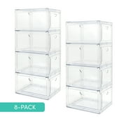 Qualiazero Stackable, Double Magnetic Doors, Organizer & Shoebox, Clear, 8-pack
