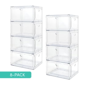 Qualiazero Stackable, Double Magnetic Doors, Organizer & Shoebox, Clear, 8-pack