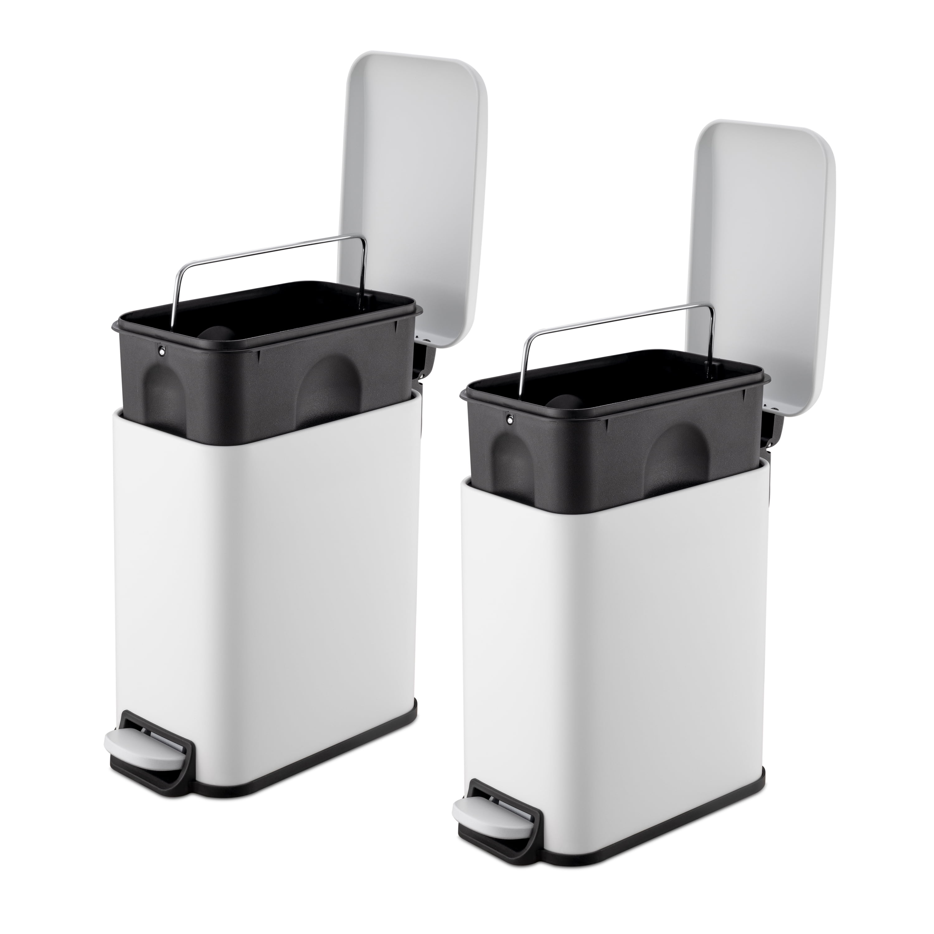 Qualiazero Bathroom Trash Can Combo, 1.3 Gallon Stainless Steel Slim Step Garbage Bin with Soft Close Lid, Matte White, Pack of 2
