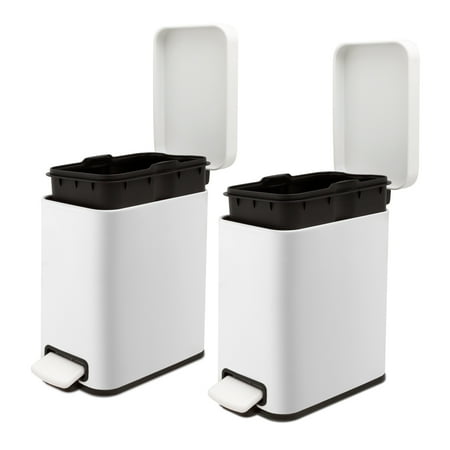 Qualiazero Bathroom Trash Can Combo, 1.3 Gallon Stainless Steel Step Garbage Bin with Soft Close Lid, Matte White, Pack of 2