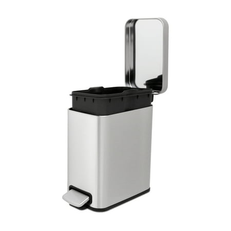 Qualiazero Trash Can, 1.3 Gallon Slim Step On Bathroom Trash Can, Silver, Stainless Steel