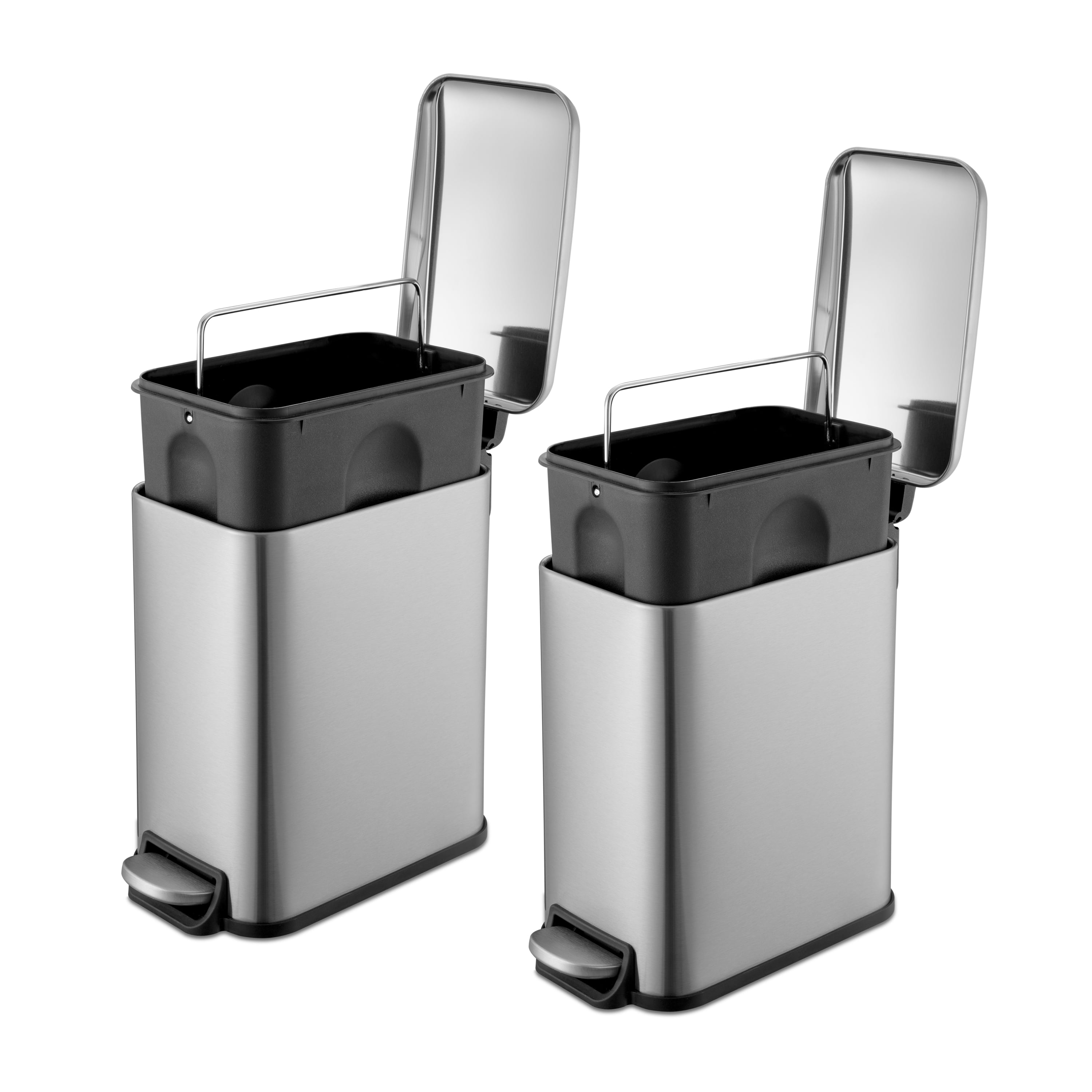 Qualiazero Trash Can, 1.3 Gallon Slim Step On Bathroom Trash Can, Stainless Steel, Pack of 2