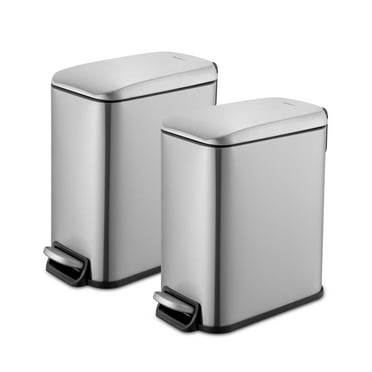 Qualiazero Trash Can, 1.3 Gallon Slim Step On Bathroom Trash Can, Stainless Steel, Pack of 2