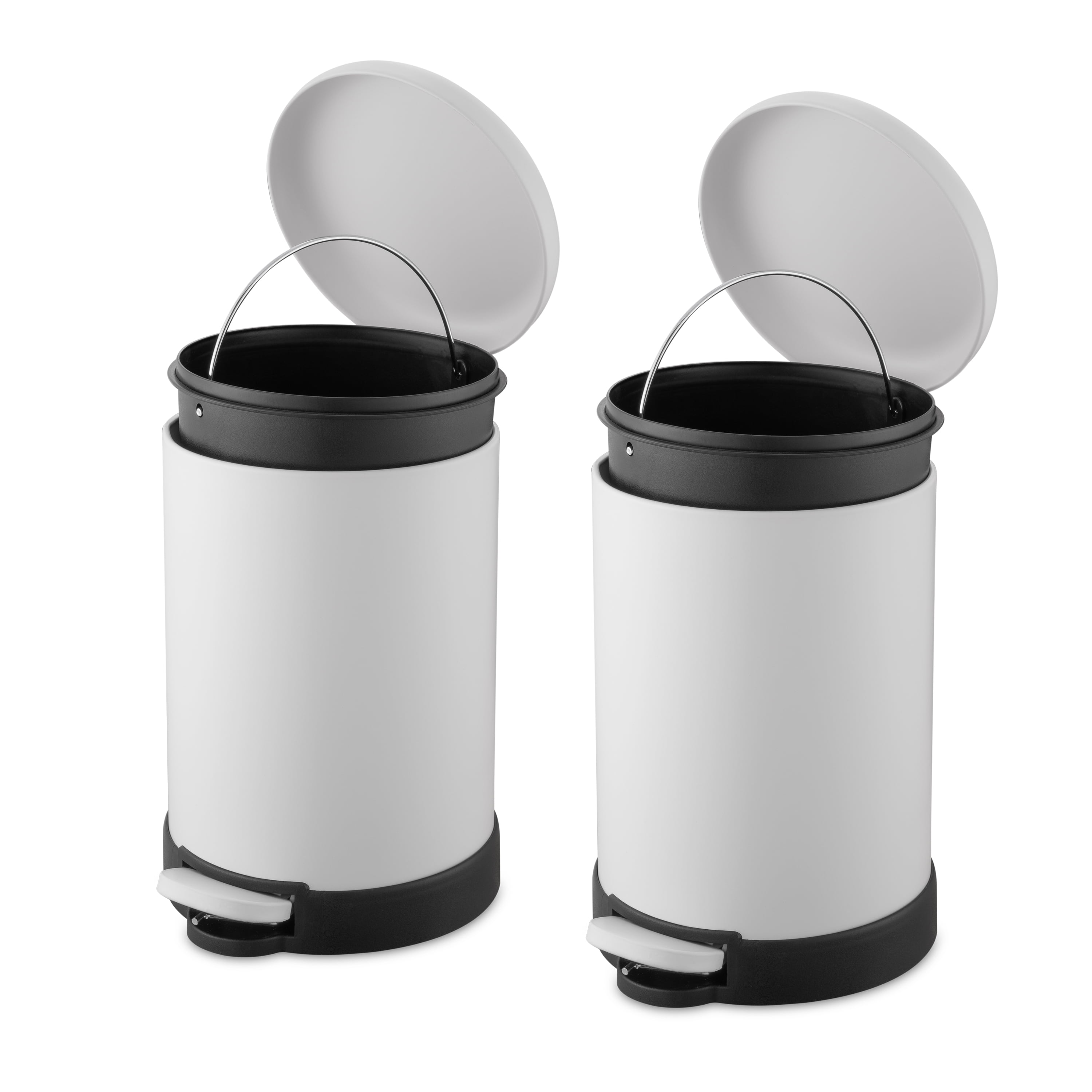 Qualiazero Bathroom Trash Can Combo, 1.6 Gallon Stainless Steel Step Garbage Bin with Soft Close Lid, Matte White, Pack of 2