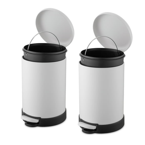 Qualiazero Trash Can, 1.6 Gal Round Step On Trash Can, Matte White, Pack of 2