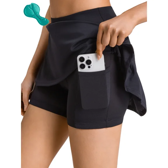 Qualidyne Women's 4D Padded Cycling Skirt, Bike Skort with Mesh Liner Shorts, Pockets & Wide Waistband for Road Cycling & MTB