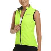Qualidyne Women's Windproof Cycling Vest, Lightweight Full-Zip Breathable Sleeveless Bike Jacket, 1 Back Pocket, Reflective