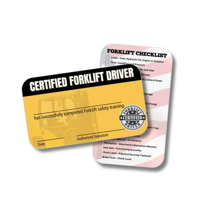 Qualified Forklift Operator Certification Card 5 pk 2x3.5 Plastic Wallet Training Certificate with Expiration Date Fill in Name Completion Hard Hat OSHA Checklist Bulk ID Tag