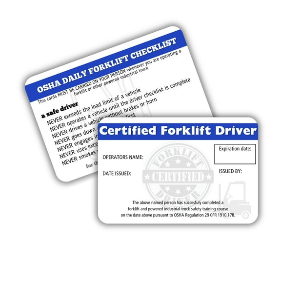Qualified Forklift Operator Certification Card 5 pk 3.5x2.25 Plastic Wallet Training Certificate with Expiration Date Fill in Name Completion Hard Hat OSHA Checklist Bulk ID Tag