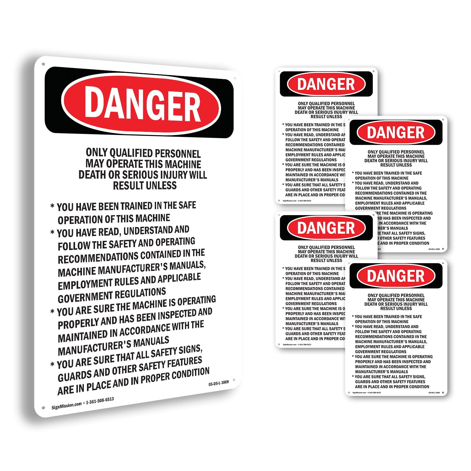 Qualified Personnel Operate This Machine OSHA Danger Rigid Plastic Sign ...