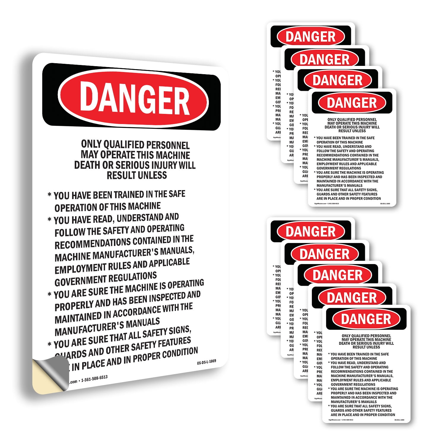 Machine Operator Lable Qualified Personnel Operate This Machine OSHA Danger Vinyl Decal Label ...
