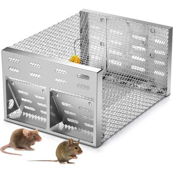 Qualirey 1 Pack Humane Rat Trap with Double Opening One-Way Door 12 x 9 x 6 Inch Automatic Chipmunk Rodent Small Mouse Trap Cage No Kill Animal Live Squirrel Rat for Indoor Outdoor Use