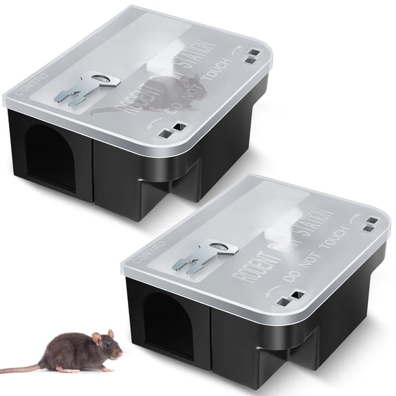 Qualirey 2 Pcs Rat Bait Station 8.86 x 7.28 x 3.62 Inches Rat Traps with Openable Lid, Blocks Boxes with Keys for Big Mouse, Keeps Children and Pets Safe Indoor & Outdoor, Bait Not Included (Clear)