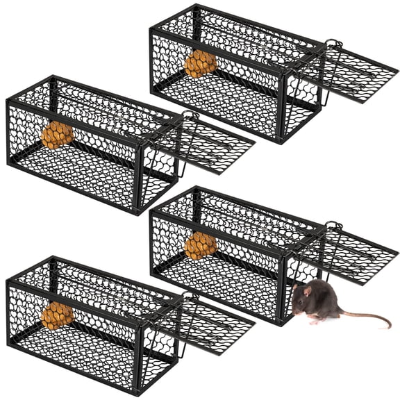 Qualirey 4 Pcs Humane Rat Trap Chipmunk Rodent Mouse Squirrel Trap 9.1 x 4.5 x 4.5 Inches Live Animal Mouse Voles Hamsters Live Cage Rat Cage for Mice Easy to Catch and Release (Black)