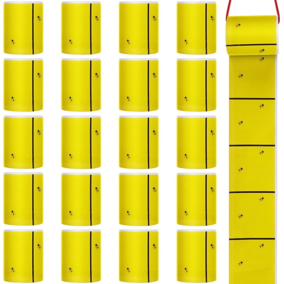 Qualirey Giant Sticky Fly Traps, Fly Strips for Indoor Outdoor Hanging Flying Tapes Non Toxic Ribbon Fruit Gnat Killer for Mosquito Plants House Horse Stable(23 ft,Yellow,20 Pcs)