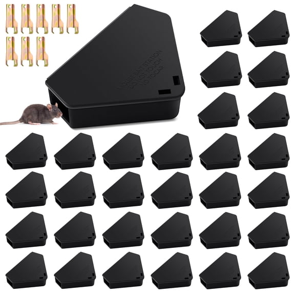 Qualirey Mice Station with Key Triangle Mouse Station Reusable Rodent Trap Box, Keeps Children and Pets Safe Indoor & Outdoor Suitable for Small Mice(Black,36 Pcs)