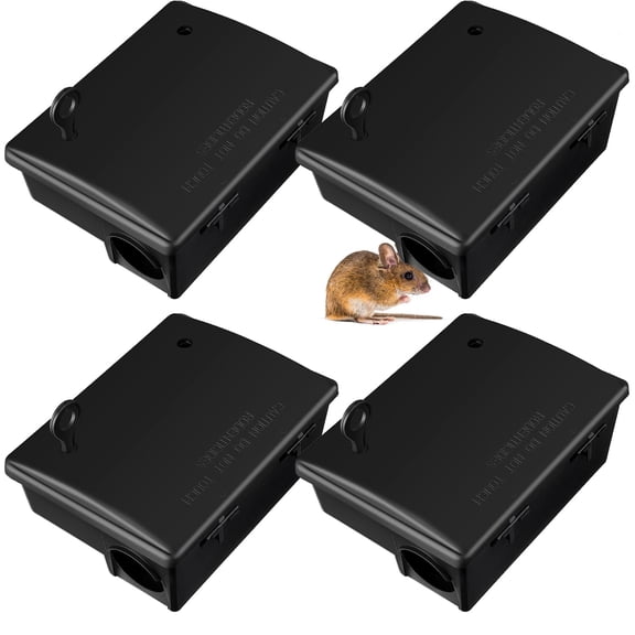 Qualirey Rat Stations Large Rodent with Key Reusable Mouse Stations Mice Blocks Heavy Duty Boxes for Outdoor Rodents Mice Blocks, Black(9.8 x 7.5 x 3.9 Inches,Classic,4 Pack)