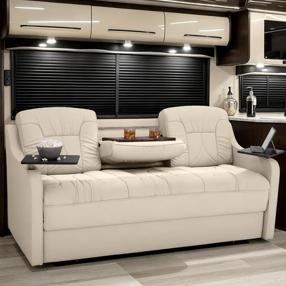Qualitex De Leon Console DX RV Sofa Bed - 72" Wide - Bisque Ultimate Leather