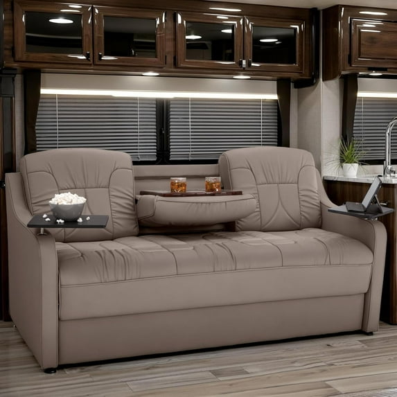 Qualitex De Leon Console DX RV Sofa Bed - 72" Wide - Light Antelope Ultimate Leather