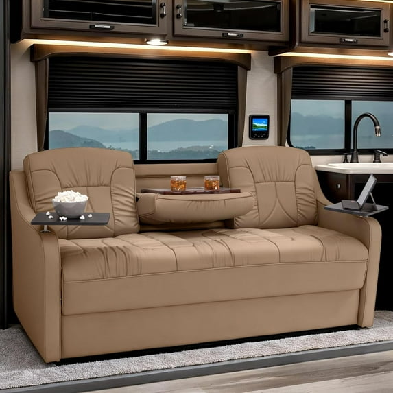 Qualitex De Leon Console DX RV Sofa Bed - 72" Wide - Light Sand Ultimate Leather