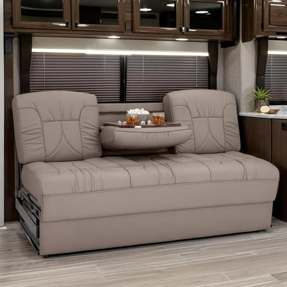 Qualitex De Leon Console RV Sofa Bed - 66" Wide - Light Antelope Ultimate Leather