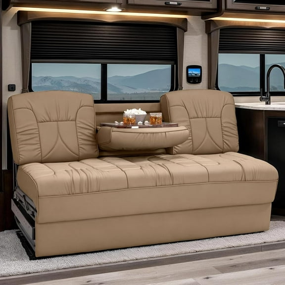 Qualitex De Leon Console RV Sofa Bed - 66" Wide - Light Sand Ultimate Leather