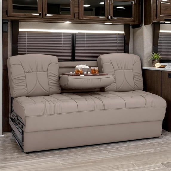 Qualitex De Leon Console RV Sofa Bed - 72" Wide - Light Antelope Ultimate Leather