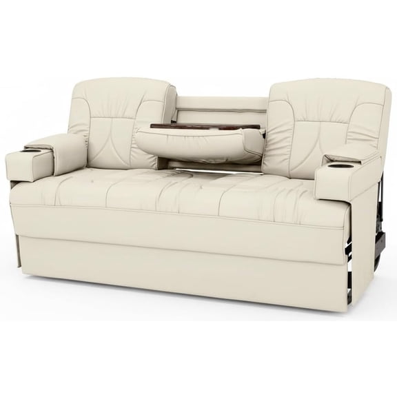 Qualitex De Leon Console SL RV Sofa Bed, 68" Wide, Ulitmate Leather, Bisque