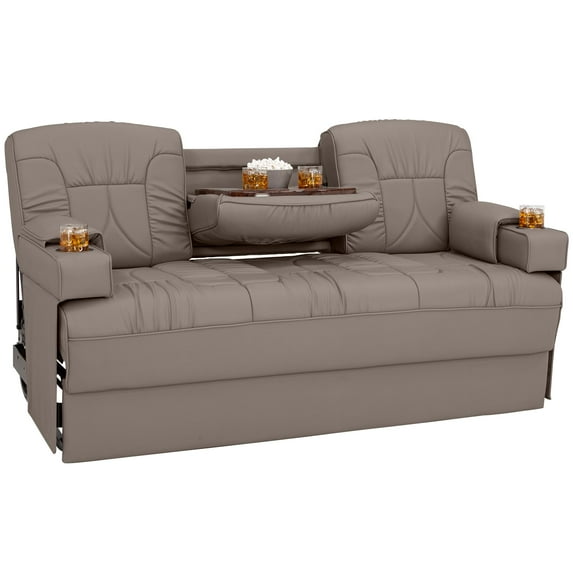 Qualitex De Leon Console SL RV Sofa Bed, 68" Wide, Ulitmate Leather, Light Antelope