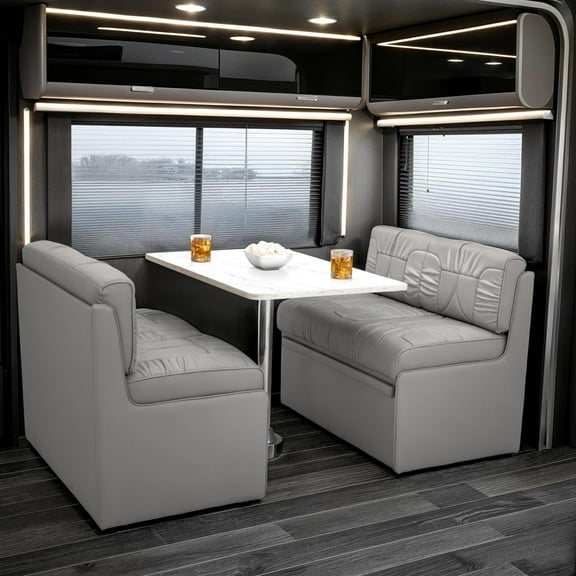 Qualitex De Leon RV Dinette, Bed with Storage and Blanco Table, Ultimate Leather, Ash