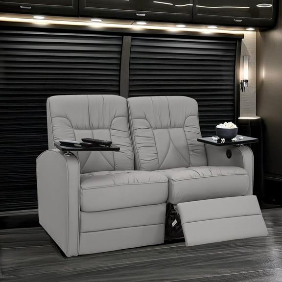 Qualitex De Leon RV Loveseat, Ultimate Leather, Heat and Massage, Power Recline, Ash