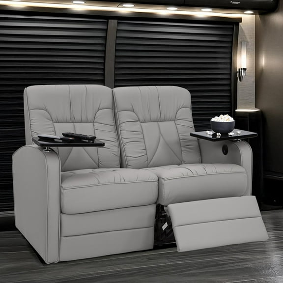 Qualitex De Leon RV Loveseat, Ultimate Leather, Manual Recline, Ash
