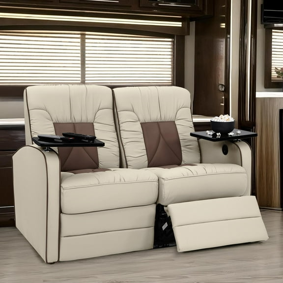 Qualitex De Leon RV Loveseat, Ultimate Leather, Manual Recline, Bisque & Light Antelope