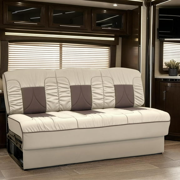 Qualitex De Leon RV Sofa Bed - 72" Wide - Bisque and Light Antelope Ultimate Leather