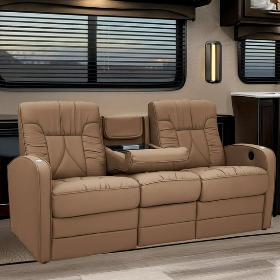 Qualitex De Leon Rv Double Recliner Sofa, Ultimate Leather, Manual Recline, Light Sand