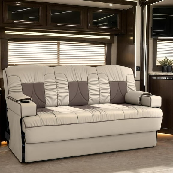 Qualitex De Leon SL RV Sofa Bed - 68" Wide - Bisque & Light Antelope Ultimate Leather