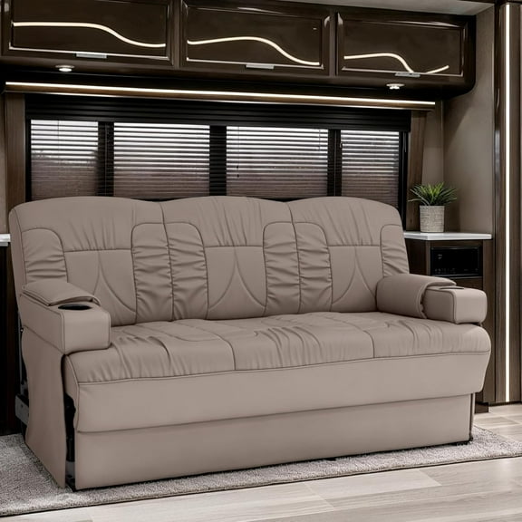 Qualitex De Leon SL RV Sofa Bed - 68" Wide - Light Antelope Ultimate Leather