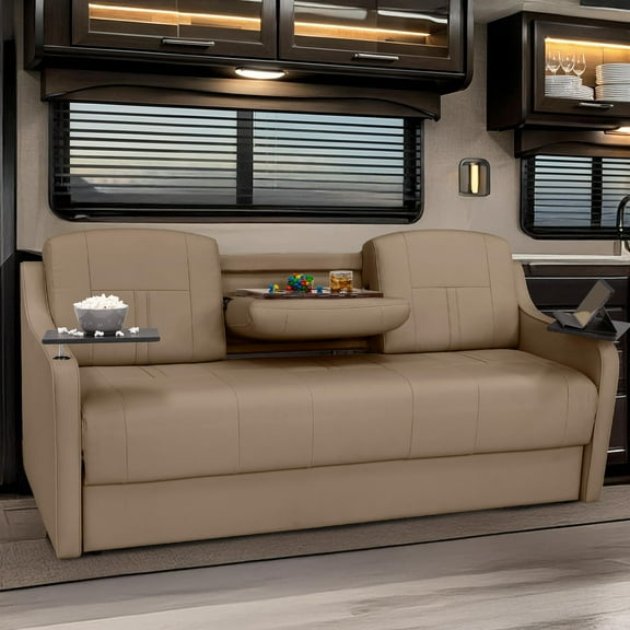 Qualitex Ethos Console DX RV Sofa Bed - 78" Wide - Light Sand Ultimate Leather