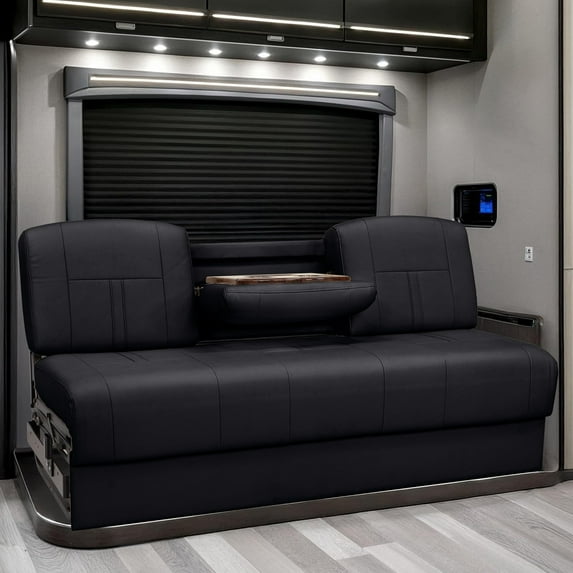 Qualitex Ethos Console RV Sofa Bed - 66" Wide - Black Ultimate Leather