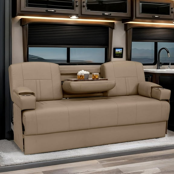 Qualitex Ethos Console SL RV Sofa Bed - 68" Wide - Light Sand Ultimate Leather