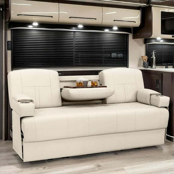 Qualitex Ethos Console SL RV Sofa Bed - 74" Wide - Bisque Ultimate Leather