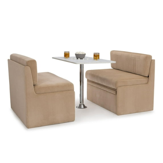 Qualitex Ethos RV Dinette, Bed with Storage and Blanco Table, Fabric, Encore Sandstone