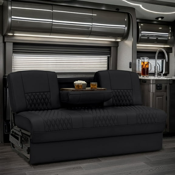 Qualitex Gravitas Console RV Sofa Bed - 66" Wide - Black Ultimate Leather